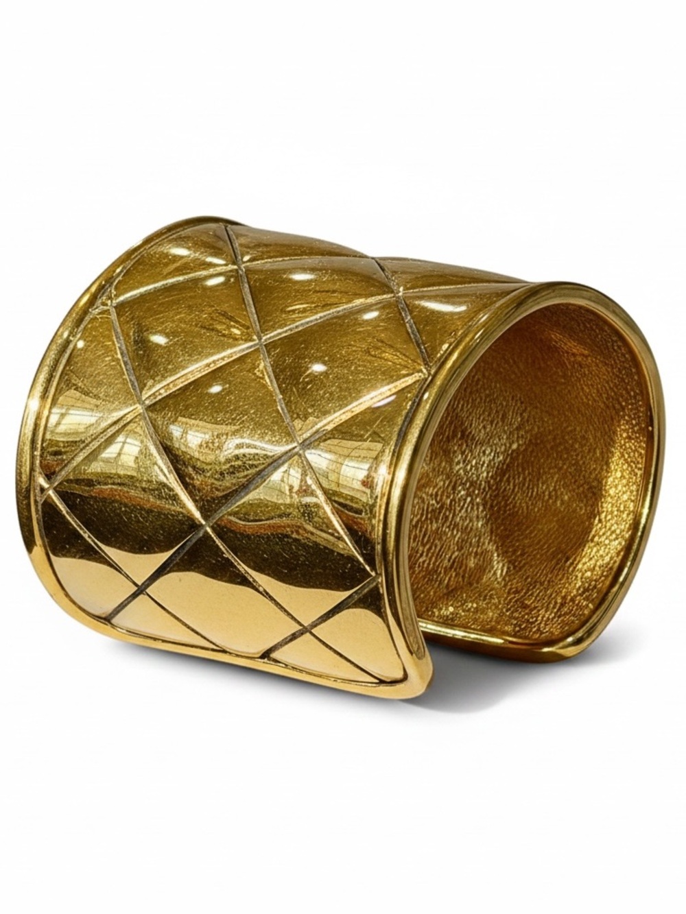 CHANEL Vintage Extra Large Gold Plated Quilted Cuff Bracelet